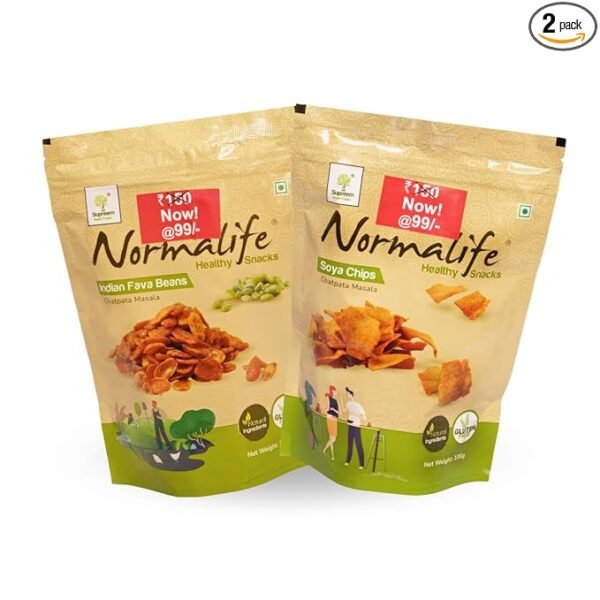 Supreem Super Foods Normalife® Gluten Free Indian Fava Beans + SOYA Chips (Chatpata Masala Snack) | Healthy Air Fried Snacks | Combo Pack of 2 (Each 100gms) |