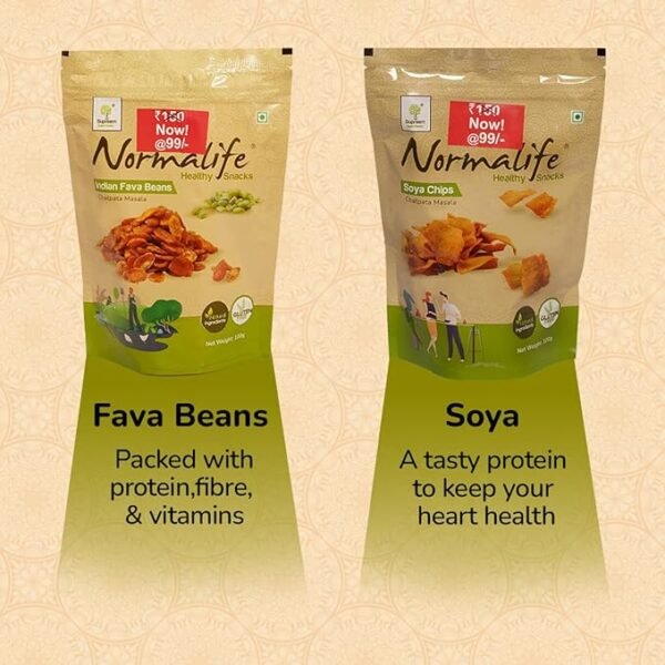 Supreem Super Foods Normalife® Gluten Free Indian Fava Beans + SOYA Chips (Chatpata Masala Snack) | Healthy Air Fried Snacks | Combo Pack of 2 (Each 100gms) | - Image 4