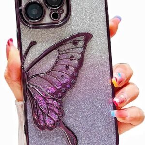 CINCH Designed for iPhone 14 Pro Cover with Luxury Glitter Cute Butterfly Plating Design Aesthetic Women Teen Girls Back Cover Cases for iPhone 14 Pro (Butterfly | Purple)