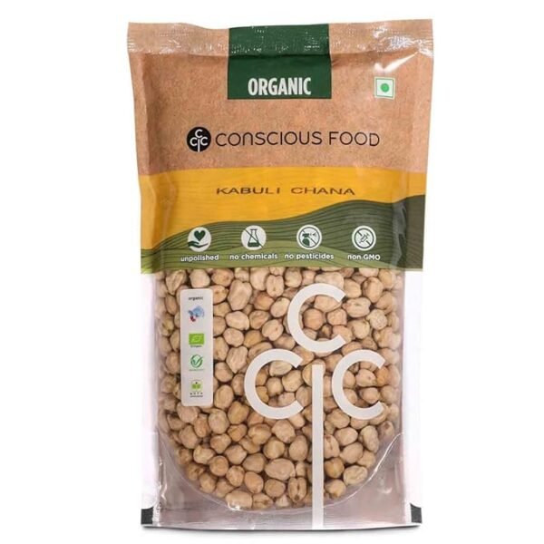 Conscious Food Organic Kabuli Chana | 500g | Certified Organic | Unpolished | Garbanzo Beans, Choley, Chickpeas