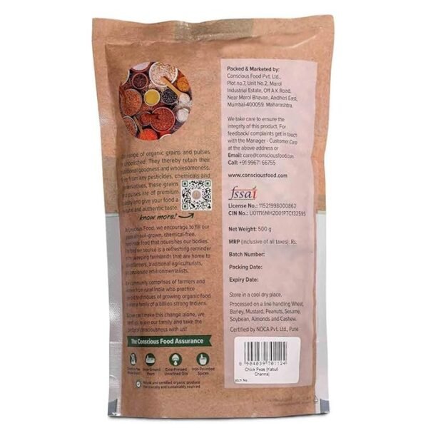 Conscious Food Organic Kabuli Chana | 500g | Certified Organic | Unpolished | Garbanzo Beans, Choley, Chickpeas - Image 2