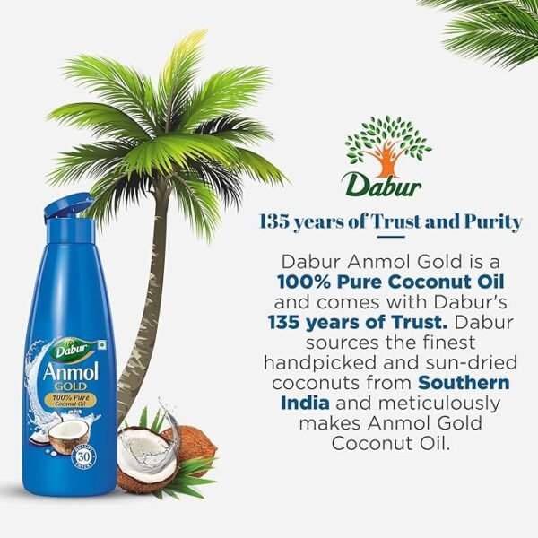 Dabur Anmol Gold 100% Pure Coconut Oil | Nariyal Tel | Natural | Multipurpose Hair Oil  (600 ml) - Image 5